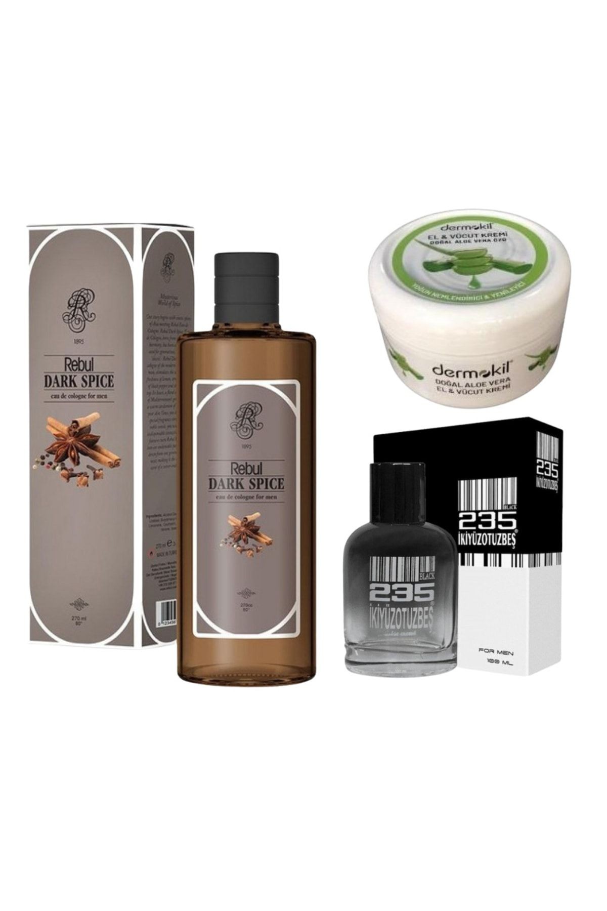 Dark Spice Kolonya 270ml Cam Şişe +235 Parfüm Men Black Edt 100 ml+ Dermokil Nemlendirici El Y