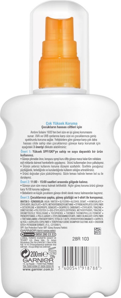 Garnier Ambre Solaire Sensitive Advanced Çocuk Sprey GKF50+ 200ML