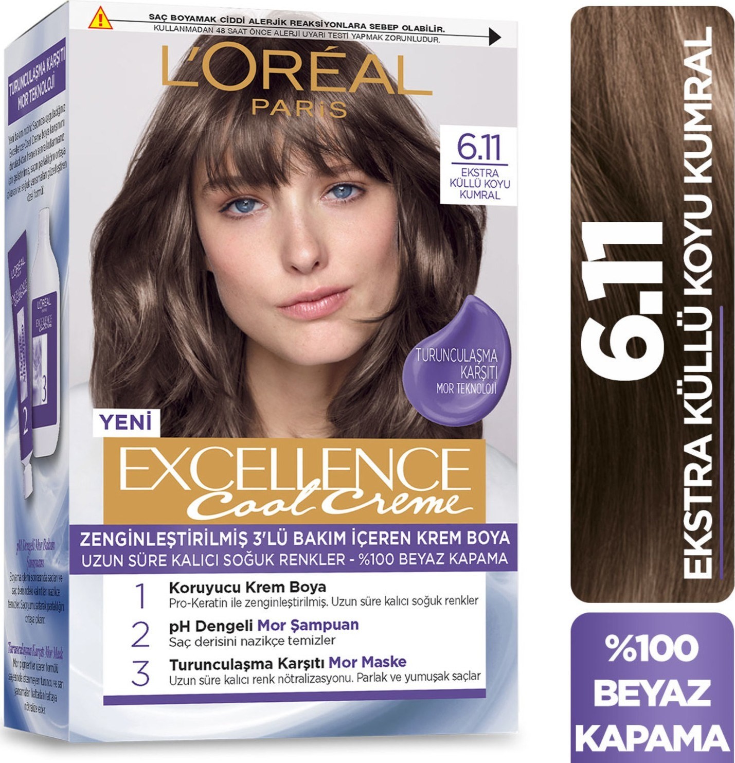 L’Oréal Paris Excellence Cool Creme Saç Boyası – 6.11 Ekstra Küllü Koyu Kumral