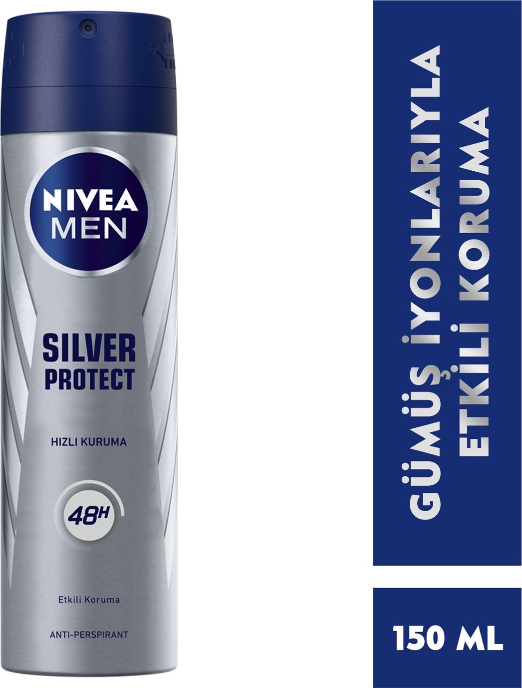 NIVEA Men Erkek Sprey Deodorant Silver Protect 150 ml, Ter ve Ter Kokusuna Karşı 48 Saat Anti-perspi