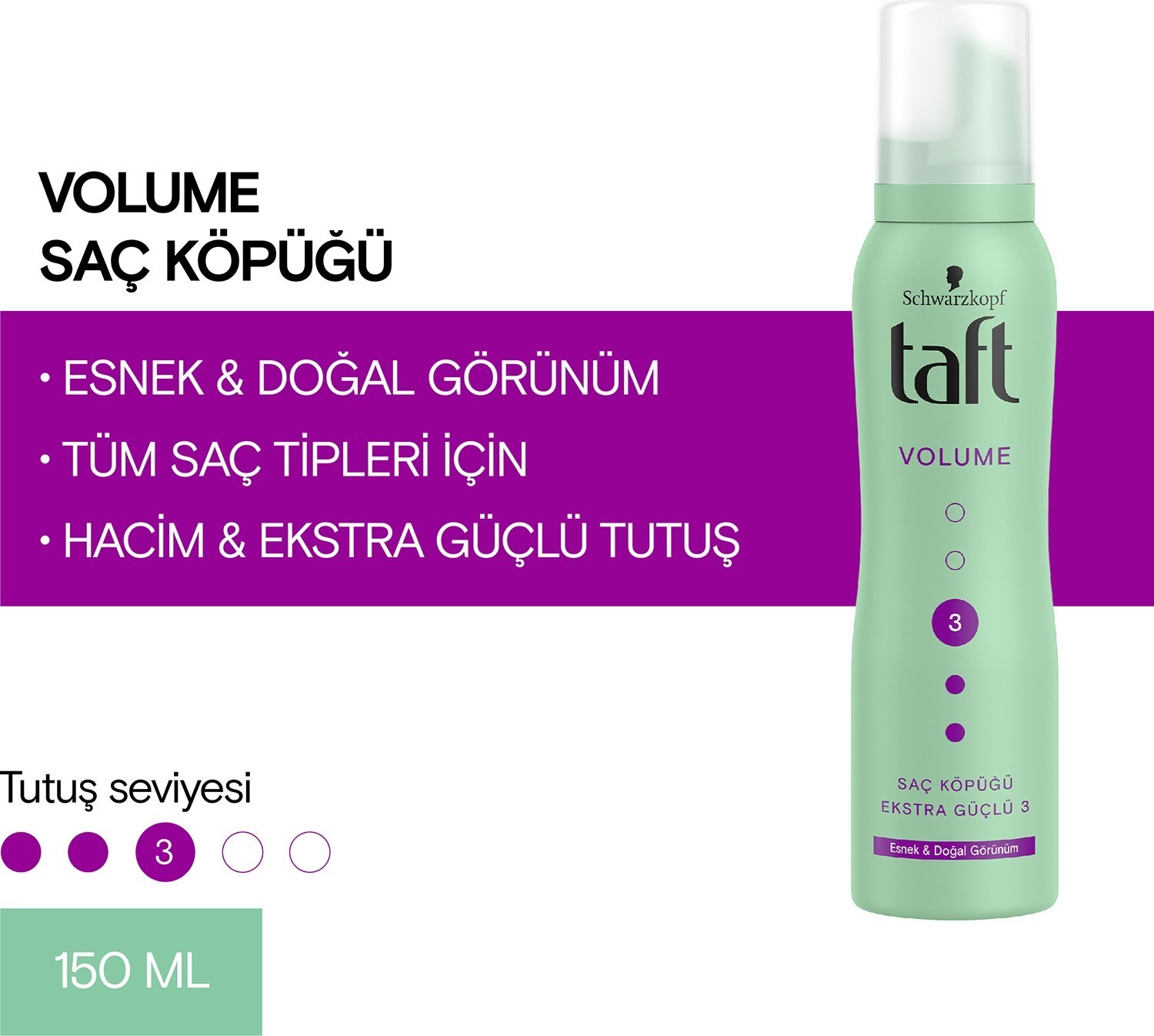 TAFT TRUE VOLUME KÖPÜK 150ML 1 ADET  SAÇ KÖPÜĞÜ