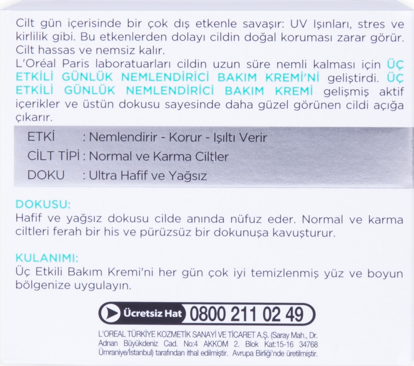 L'Oréal Paris 3 Etkili Günlük Bakım Kremi Normal Ve Karma Ciltler 50ml