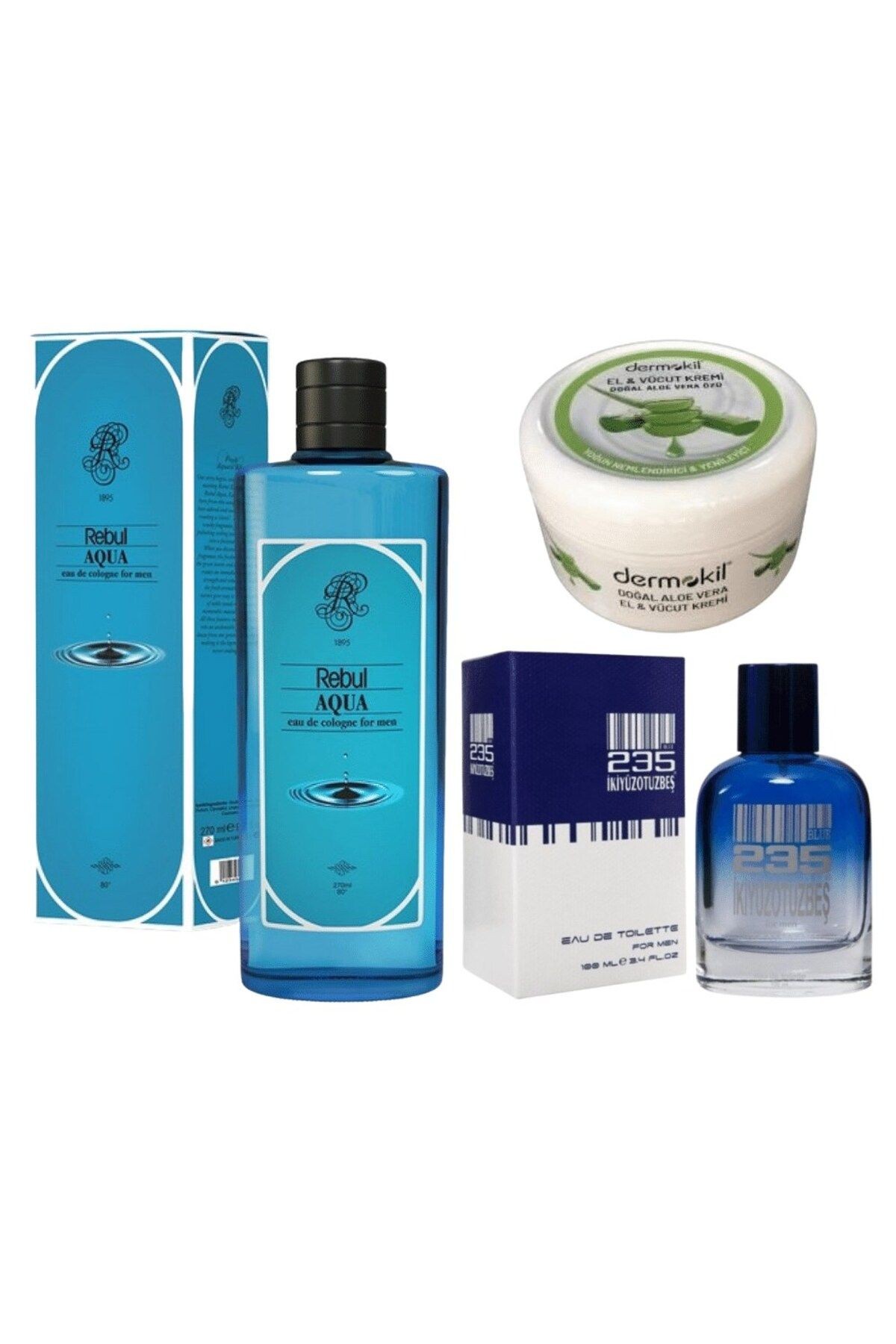 Aqua Kolonya 270 ml + 235 Parfüm Mavi Erkek 100 ml +Dermok