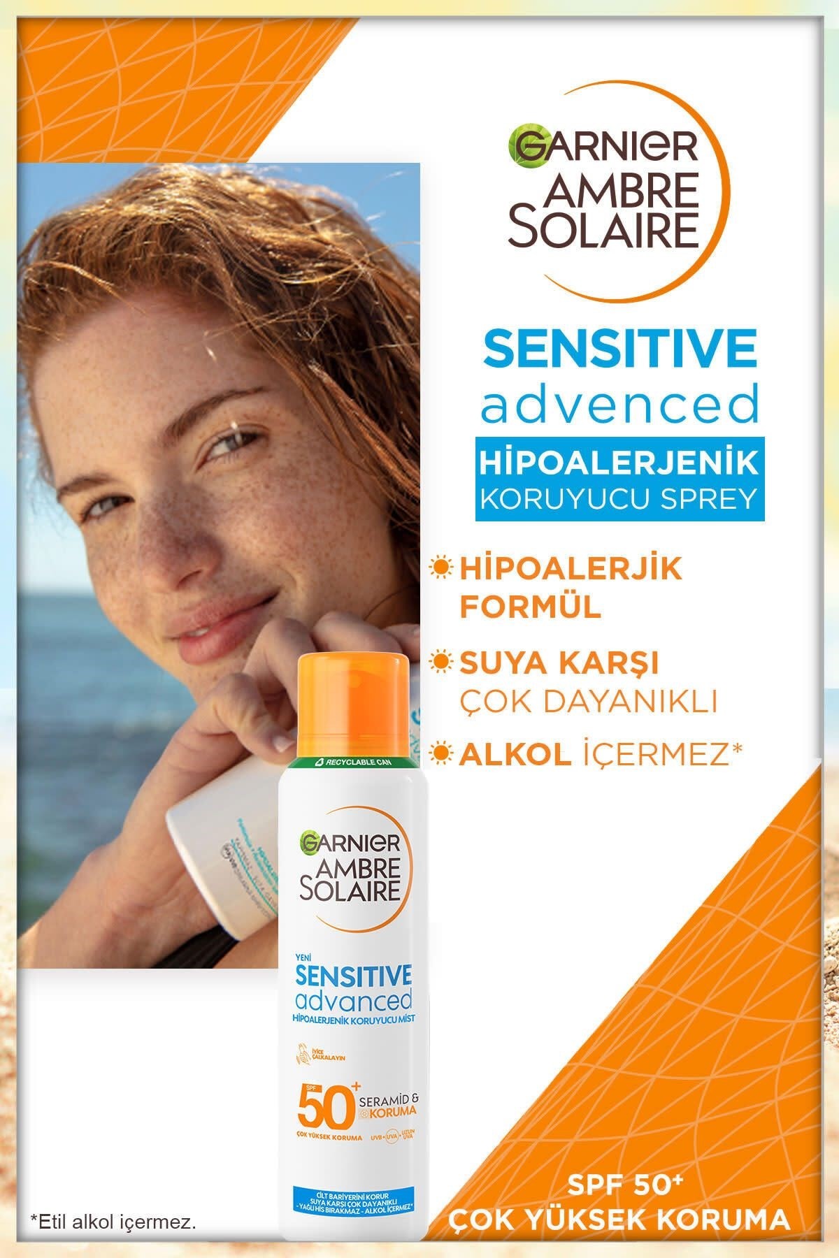Garnier Ambre Solaire Hassas Ciltler Için Güneş Koruyucu Sprey Spf 50 200 ml