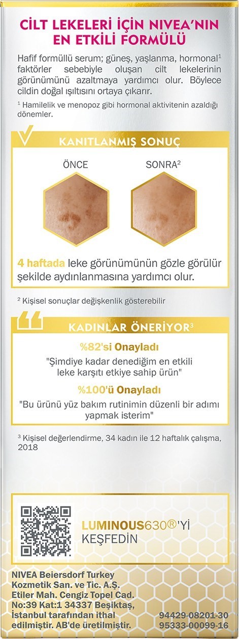 Nivea Luminous630 Leke Karşıtı Serum 30ml,Güneş, Hamilelik ve Ergenlik Lekeleri için Cilt Serumu, Eş
