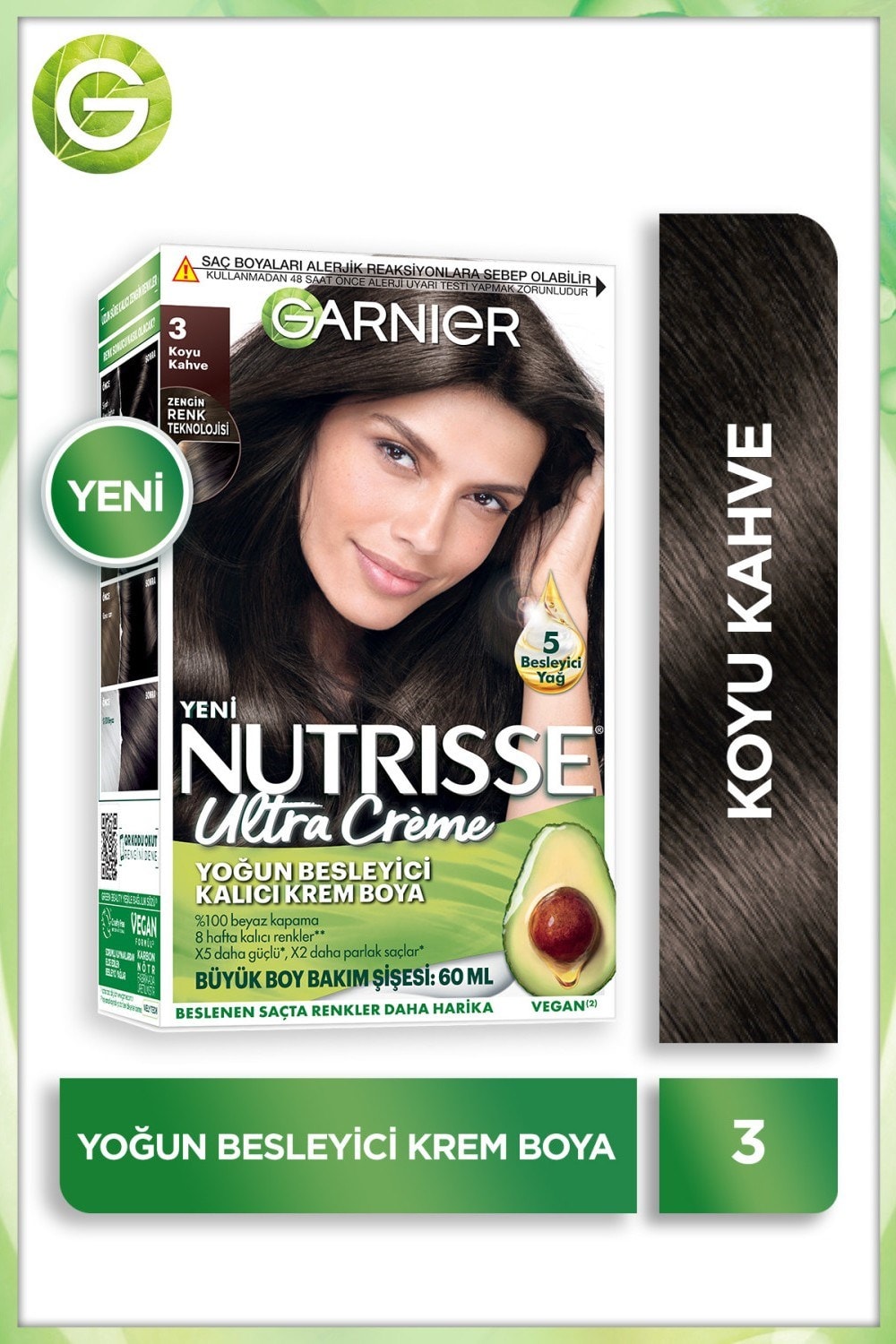 Garnier Nutrisse Yoğun Besleyici Kalıcı Krem Saç Boyası 3  Koyu Kahve