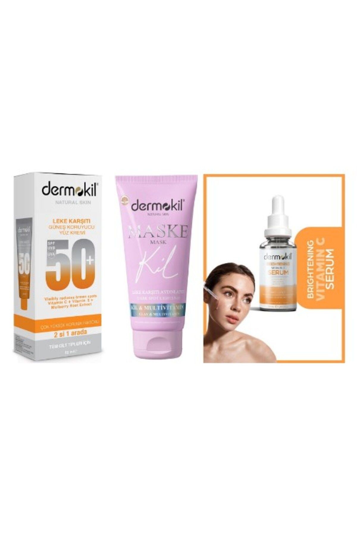 Leke Karşıtı Güneş Krem + Leke Maske + C Vitamini Serum 30 ml 3'lü Set