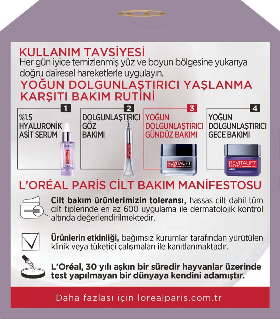 L'Oréal Paris Revitalift Filler Yoğun Dolgunlaştırıcı Yaşlanma Karşıtı Gündüz Kremi 50Ml - Hyaluroni