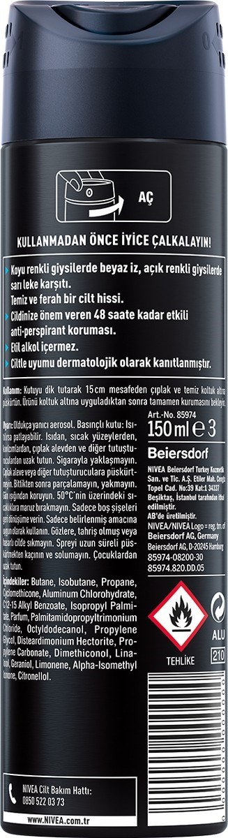 Nivea Men Erkek Sprey Deodorant Black&White Invisible Fresh 48 Saat Anti-perspirant Koruma 150ml