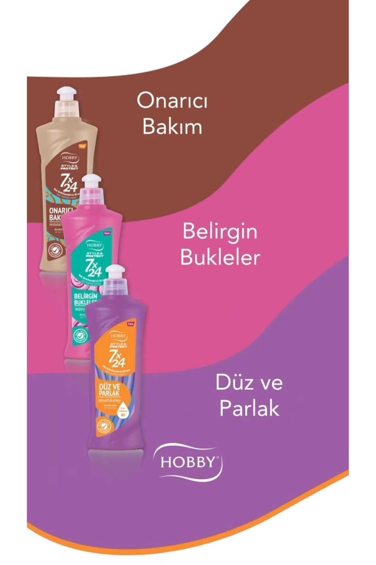 Hobby 7x24 Saç Şekillendirici Krem 250 ml Onarıcı Bakım , Düz Ve Parlak , Belirgin Bukleler 3 Adet