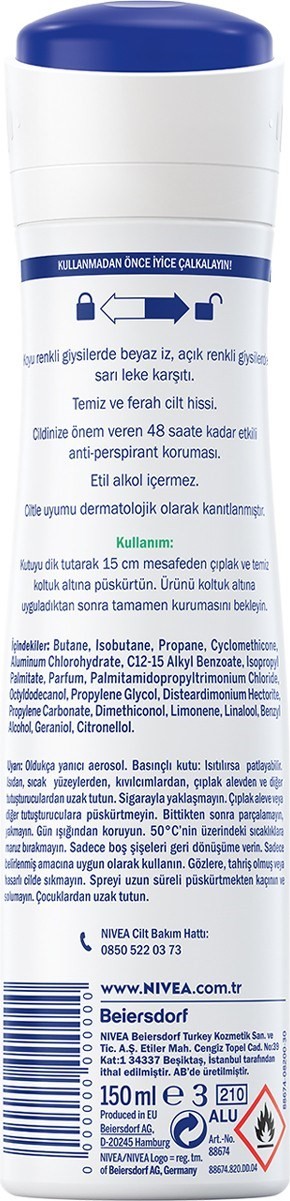 Nivea Kadın Sprey Deodorant Black&White Invisible Pure 48 Saat Anti-perspirant Koruma 150ml