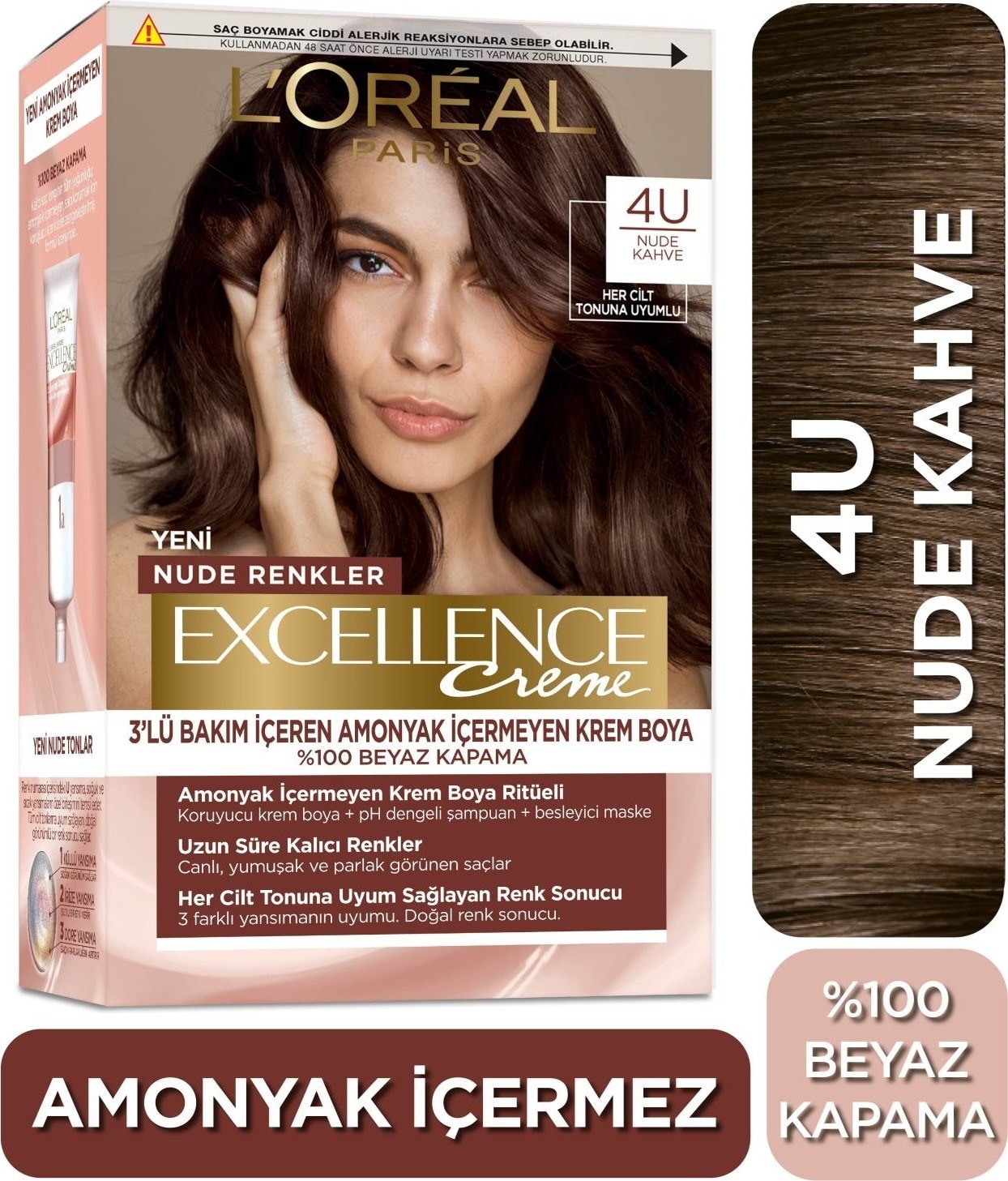 L'Oréal Paris L’oréal Paris Excellence Creme Nude Renkler Saç Boyası – 4u Nude Kahve
