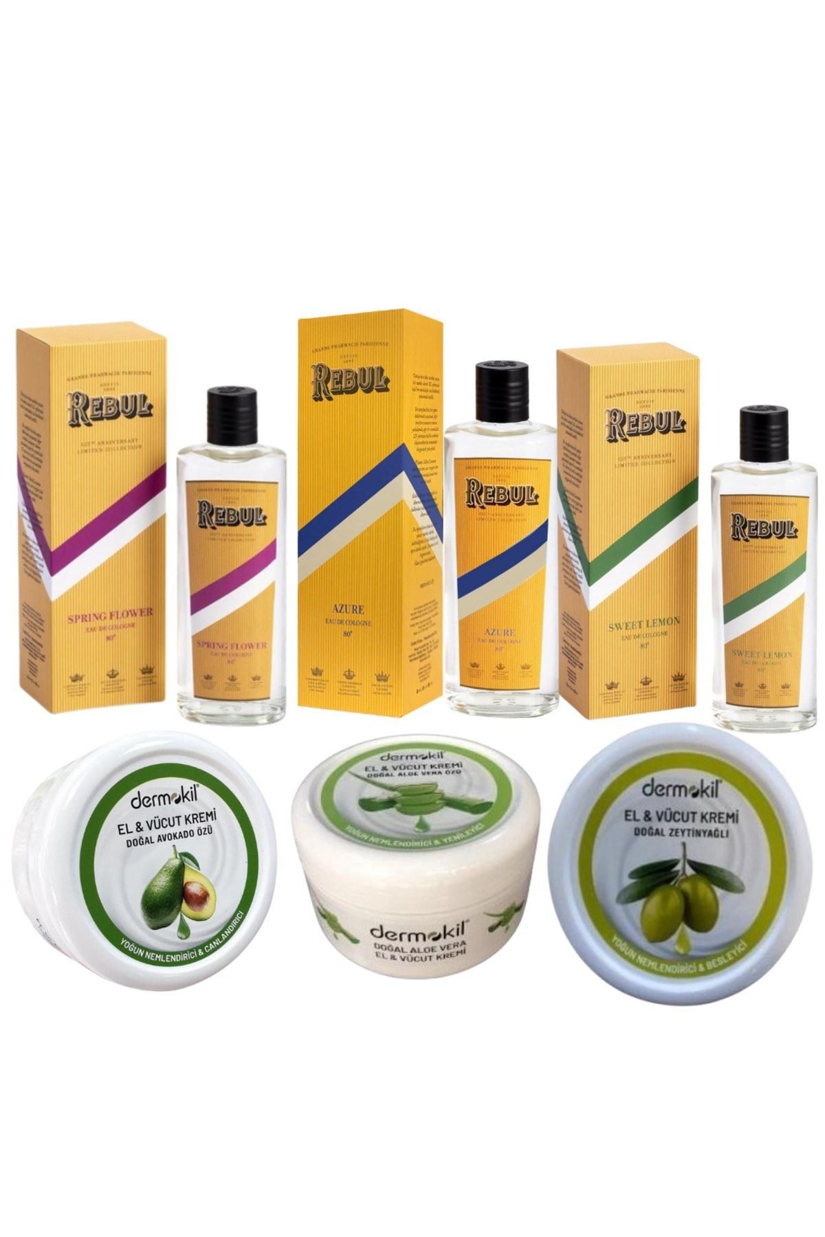Azur + Sweet Lemon + Sprıng Flower Kolonya 270 Ml Dermokil Nemlendirici El Yüz Bakım Kremi Alo