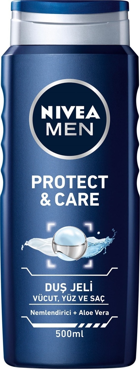 NIVEA Men Protect&Care Duş Jeli 500ml, 3'ü 1 Arada Komple Bakım, Vücut, Saç ve Yüz için,Aloe Vera il