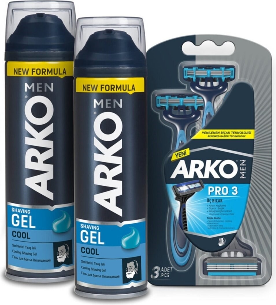 Arko Men Cool Tıraş Jeli 2 X 200 Ml Ve Arko Men T3 Tıraş Bıçağı 3'lü Özel Set