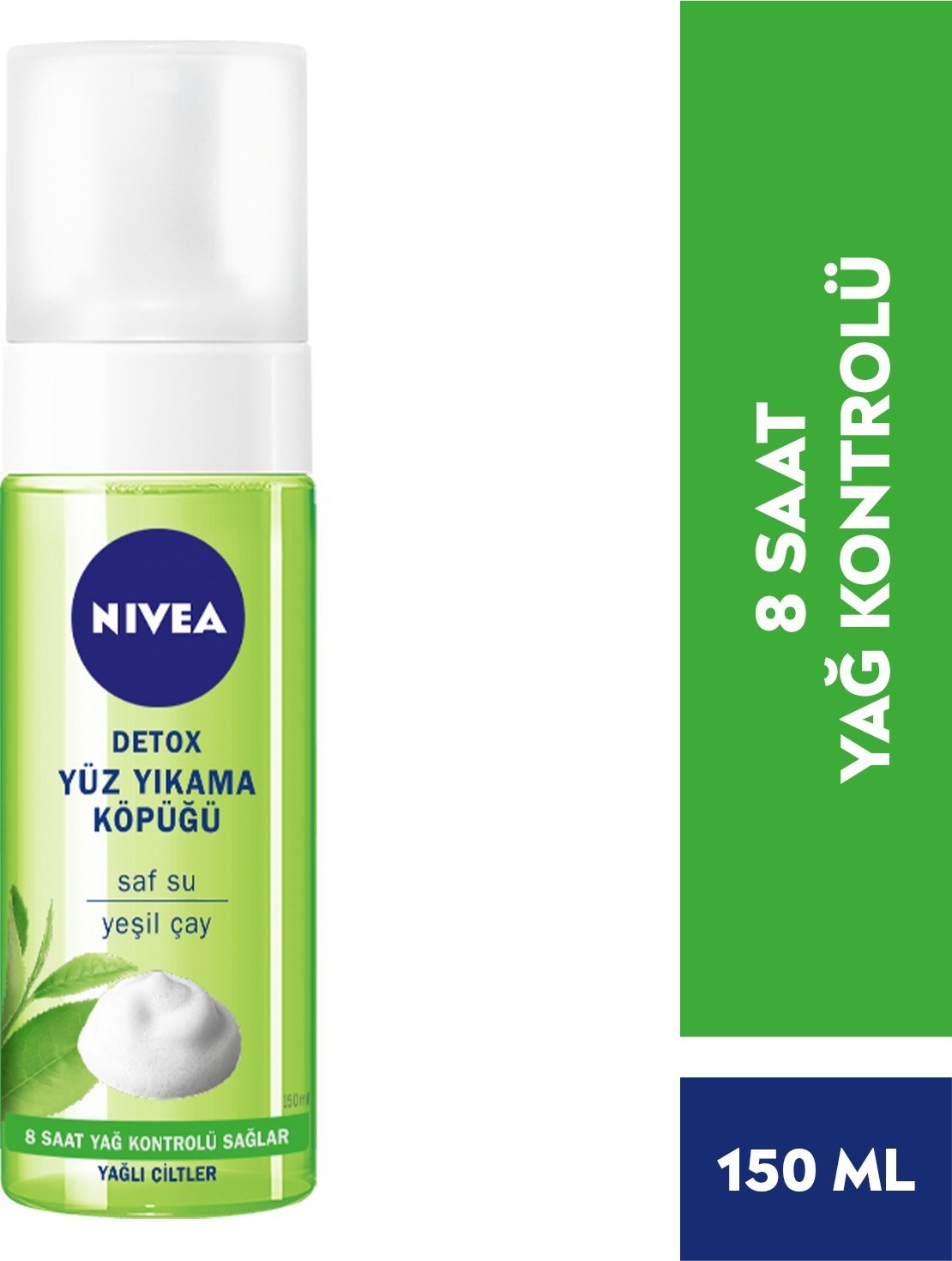 NIVEA Detox Yüz Yıkama Köpüğü Yağlı Ciltler,150ml,Yüz Temizleme, Gözenek Arındırıcı, Yeşil Çay ve An