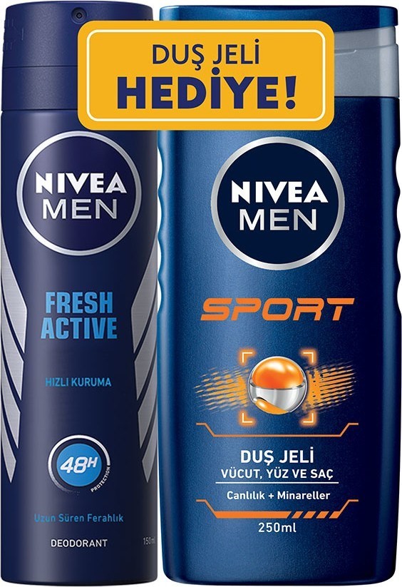 Nivea Fresh Sprey Deodorant 150 ml Erkek + Nivea Sport Duş Jeli 250 ml Erkek