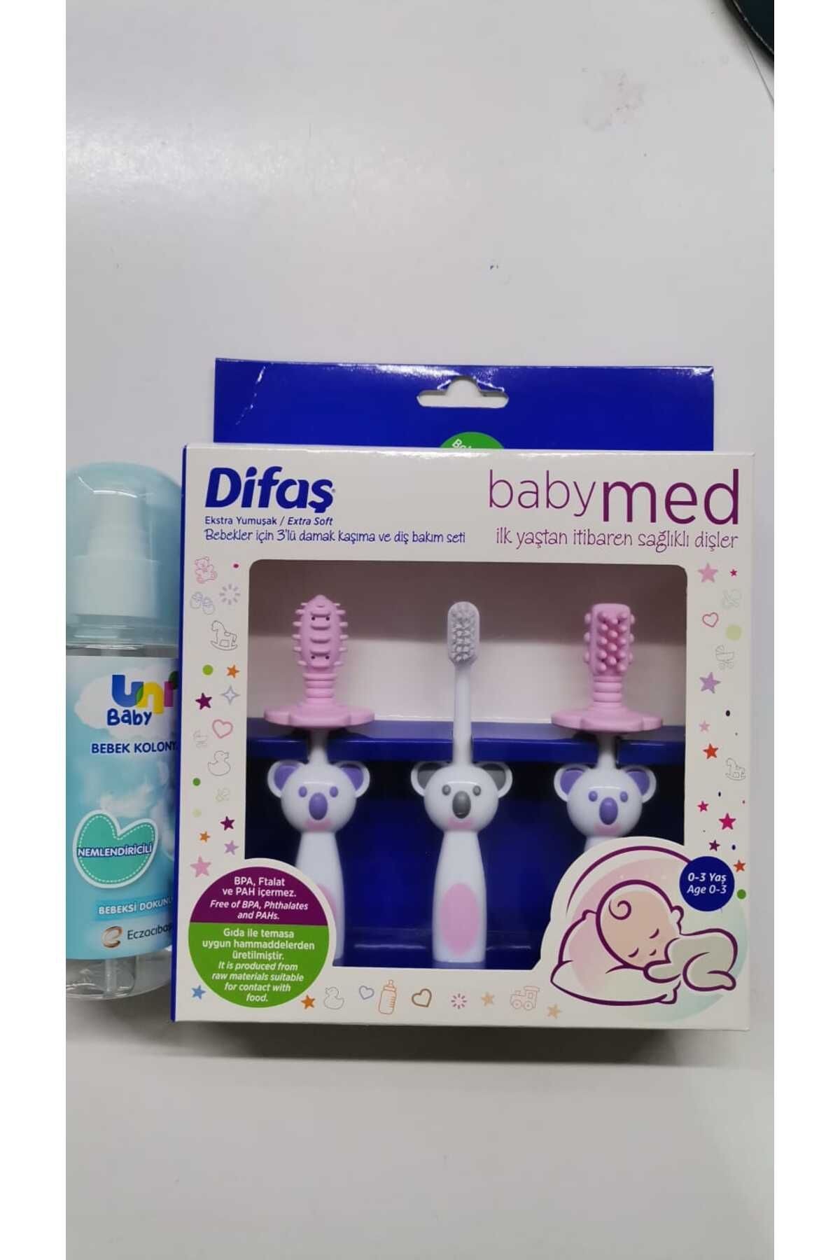 Bebek Kolonyası Bebeksi Dokunuş 150 Ml + PEMBE Difaş Bebekler Için 3'lü Damak Kaşıma Ve Diş Bakım