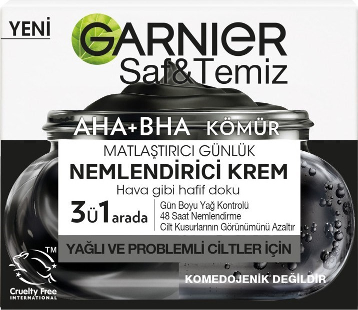 Garnier Aha Bha Kömür 3'Ü 1 Arada Matlaştırıcı Günlük Nemlendirici Krem 50ml