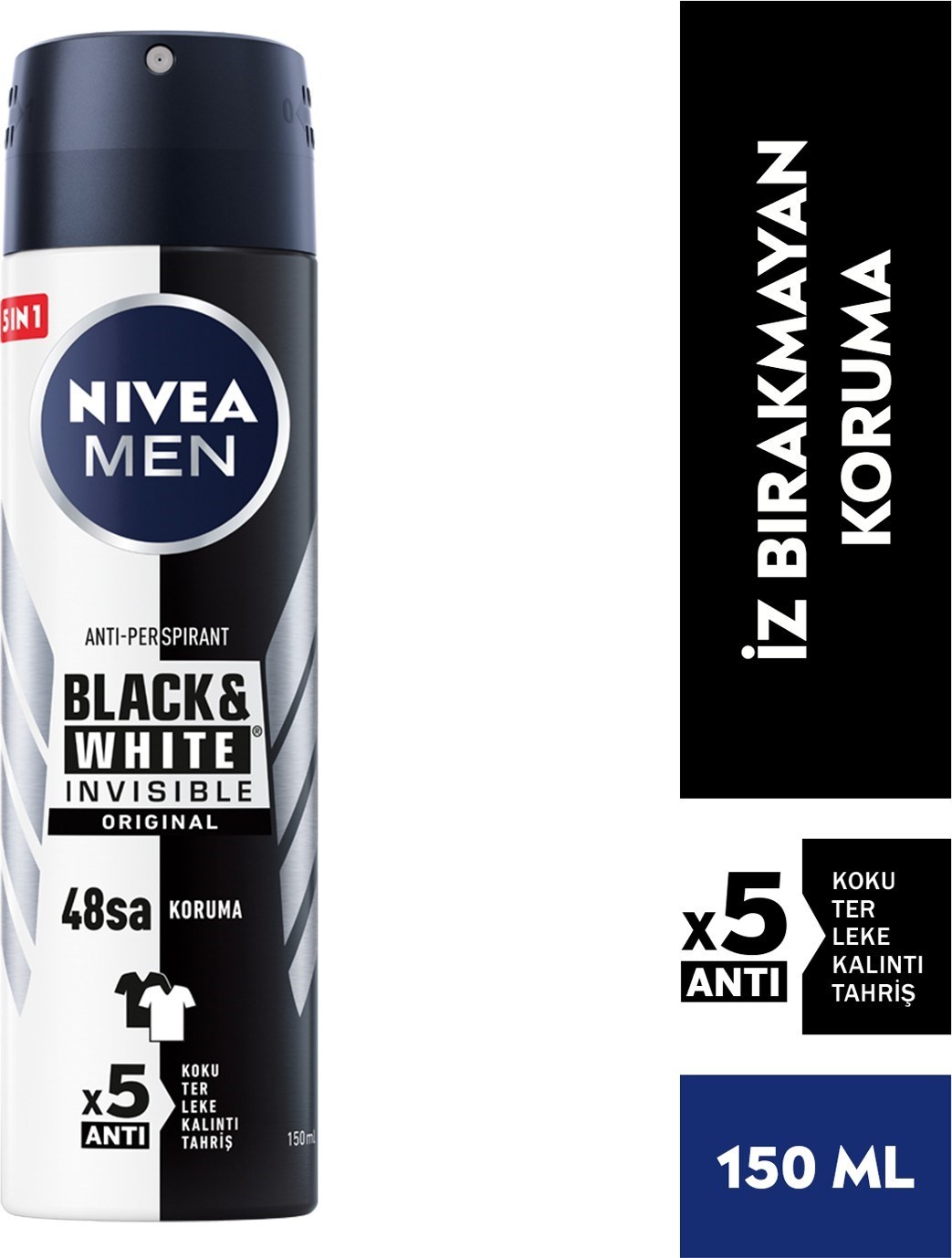  Nivea Men Erkek Sprey Deodorant Black&White Invisible Original Ter ve Ter Kokusuna Karşı 48 Saat An