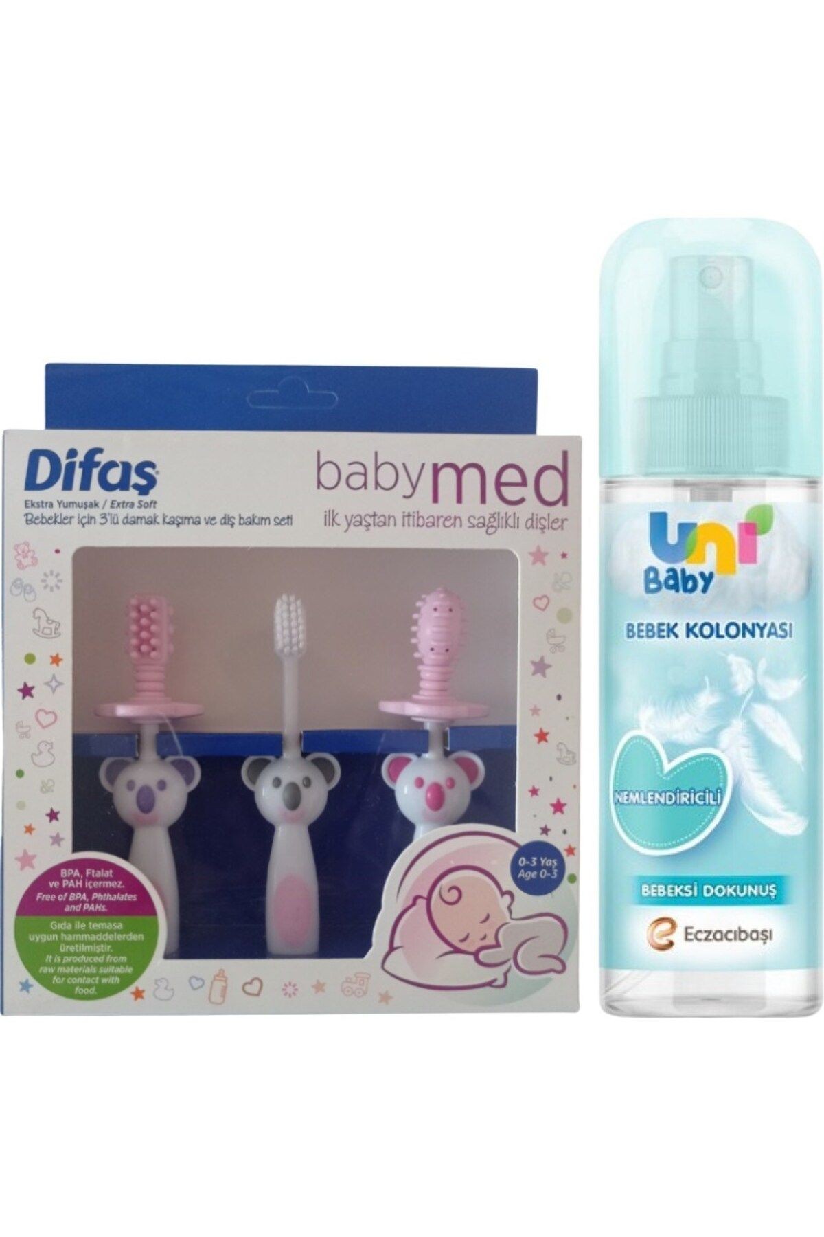 Baby Bebek Kolonyası Bebeksi Dokunuş 150 ml + Difaş Bebekler Için 3'lü Damak Kaşıma ve Diş Bakım