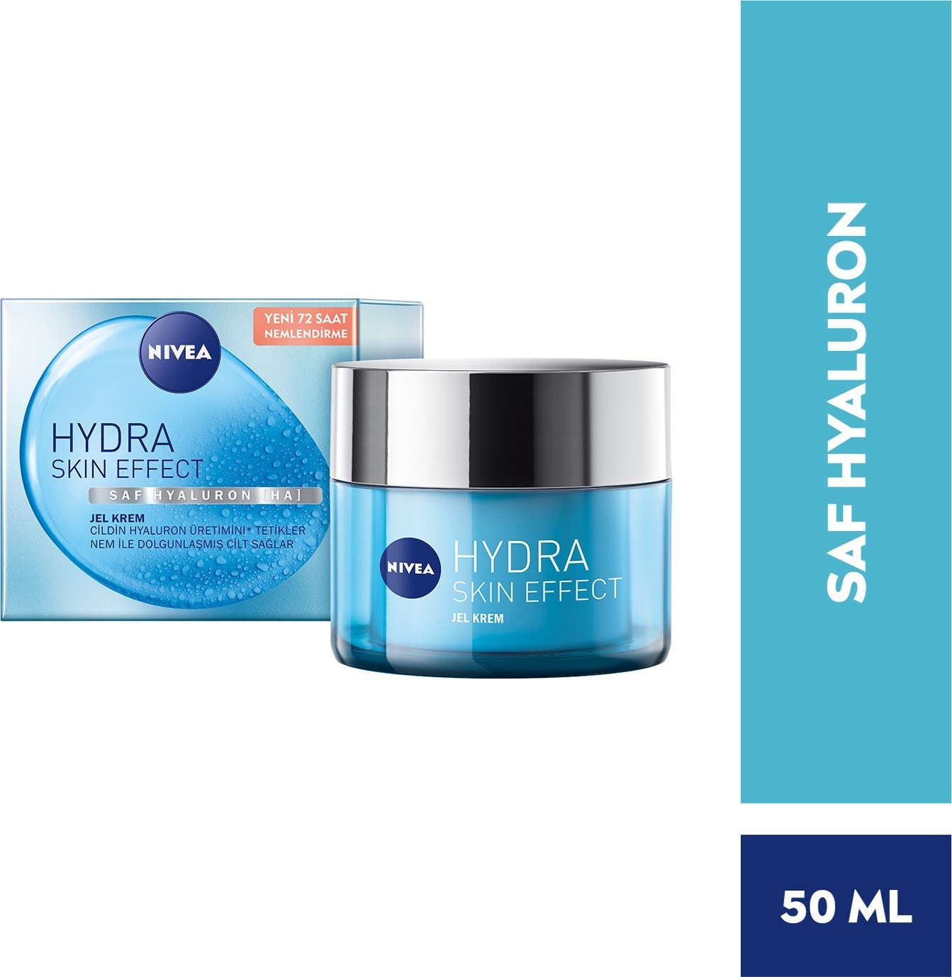 Nivea Hydra Skin Effect Nemlendirici Jel Krem 50ml, Saf Hyaluron, 72 Saat Yüz Nemlendirme, Dolgun Ci
