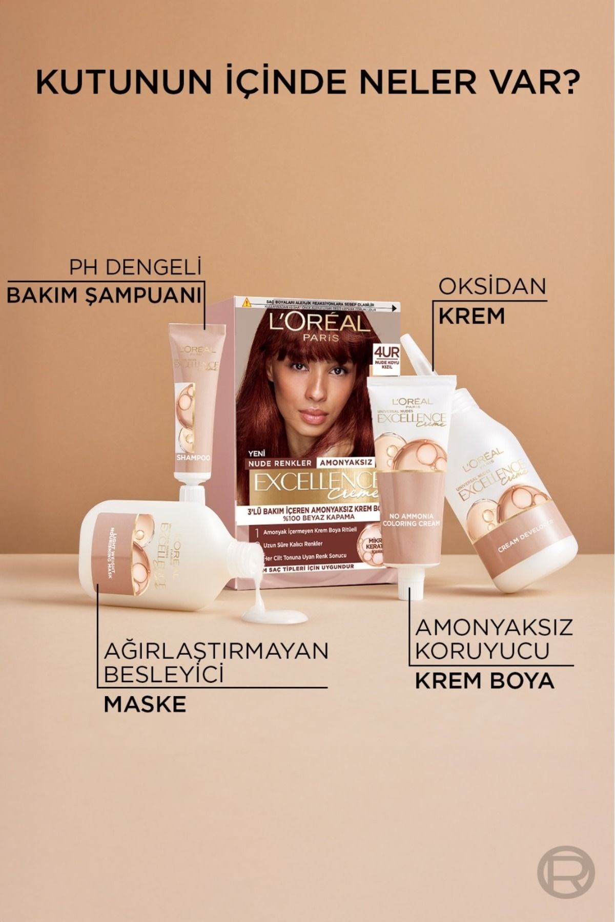 L'Oreal Paris Excellence Creme Amonyaksız 4UR Nude Koyu Kızıl Saç Boyası