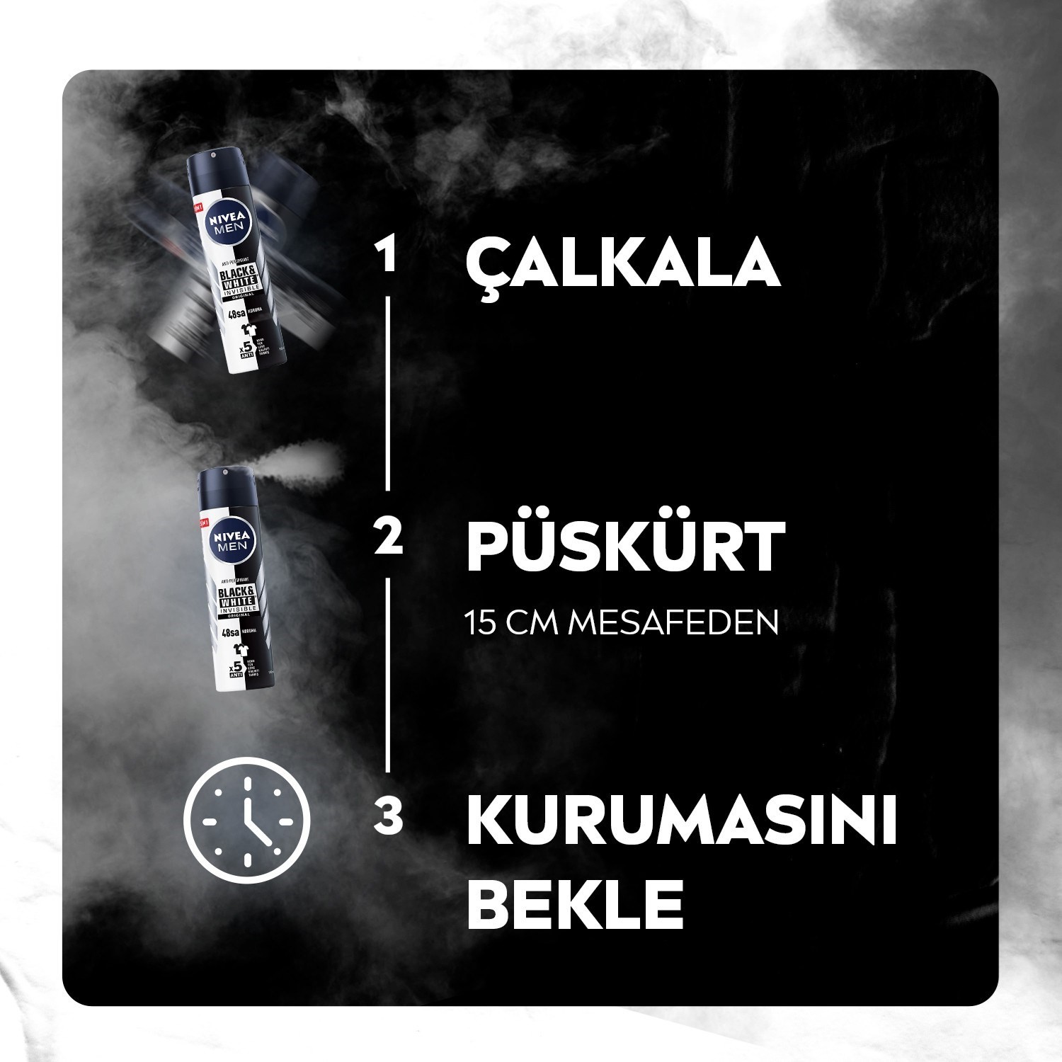  Nivea Men Erkek Sprey Deodorant Black&White Invisible Original Ter ve Ter Kokusuna Karşı 48 Saat An
