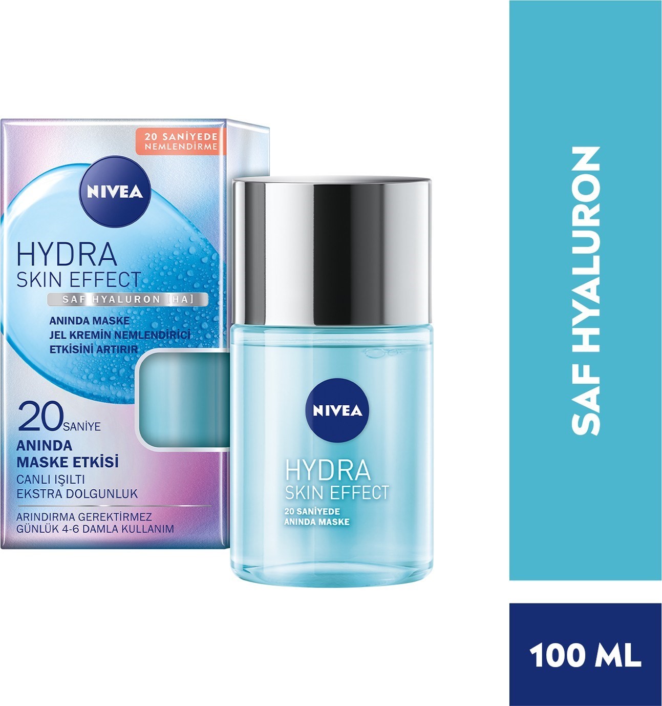 Nivea Hydra Skin Effect 20 Saniyede Anında Yüz Maskesi 100ml, Saf Hyaluron, 72 Saat Nemlendirme, Dol