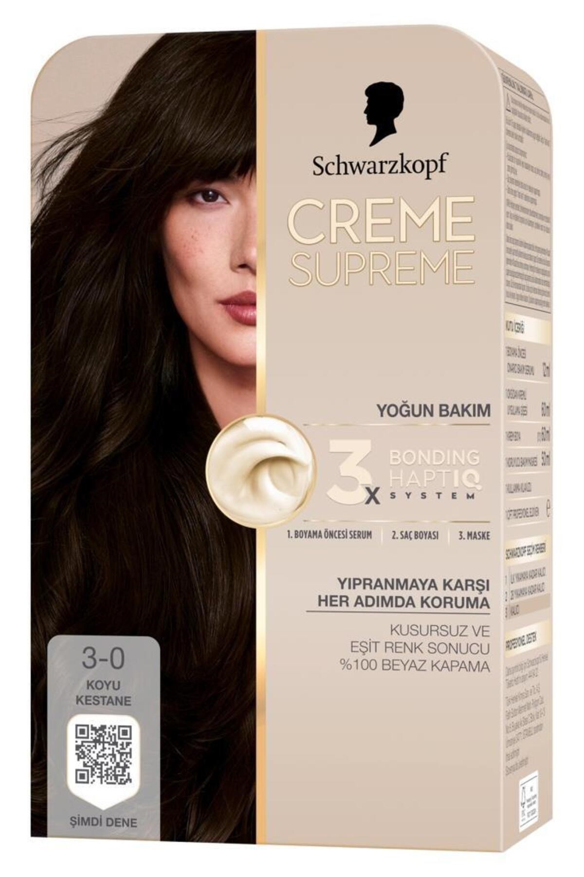 Schwarzkopf Creme Supreme Saç Boyası Full Kit 3-0 Koyu Kestane