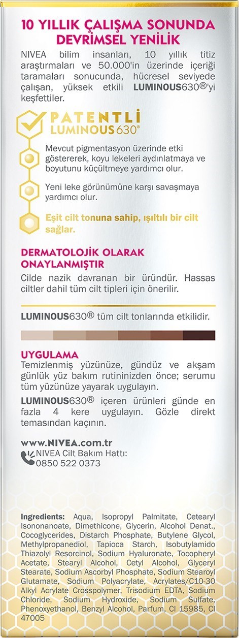 Nivea Luminous630 Leke Karşıtı Serum 30ml,Güneş, Hamilelik ve Ergenlik Lekeleri için Cilt Serumu, Eş