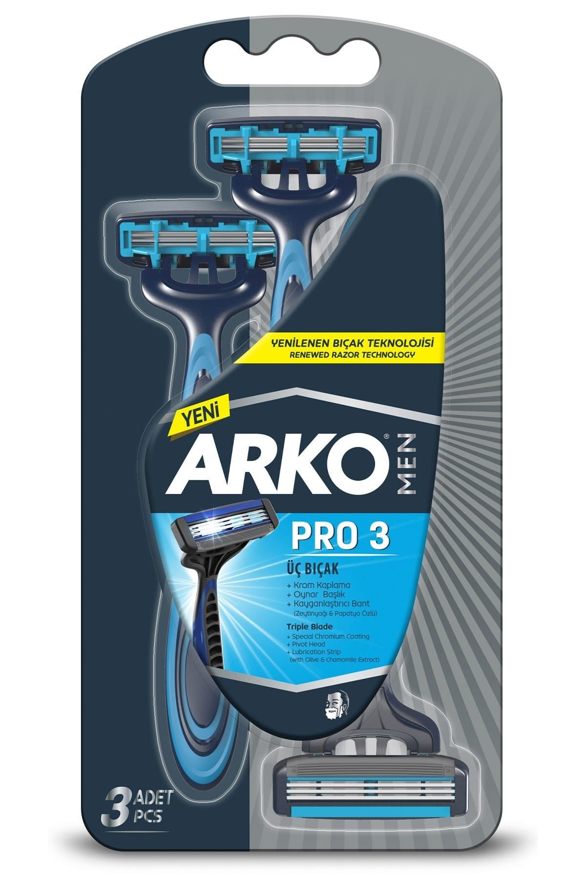 Arko T3 Pro 3 Bıçaklı Tıraş Bıçağı 3'Lü & Cool Tıraş Köpüğü 200 ml Avantaj Paketi