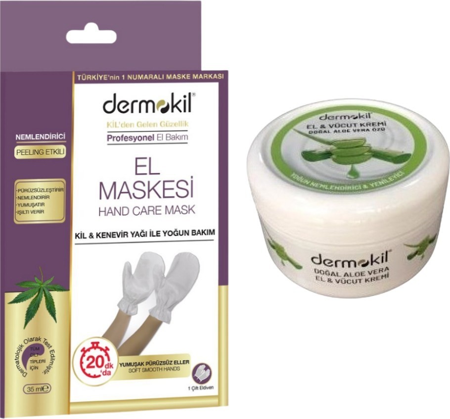 Dermokil El Bakım Maskesi+Dermokil Nemlendirici El Yüz Bakım Kremi Aloe Vera Özlü 220 ml
