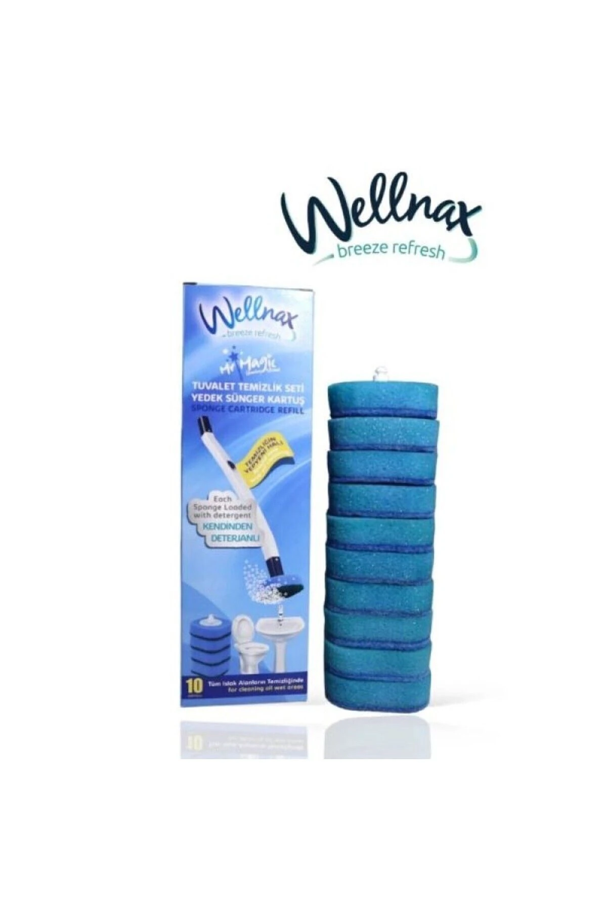 Wellnax Breeze Refresh | 10 Adet | Kullan At Süngerli Tuvalet Temizleme Yedek Başlık | Sadece Başlık