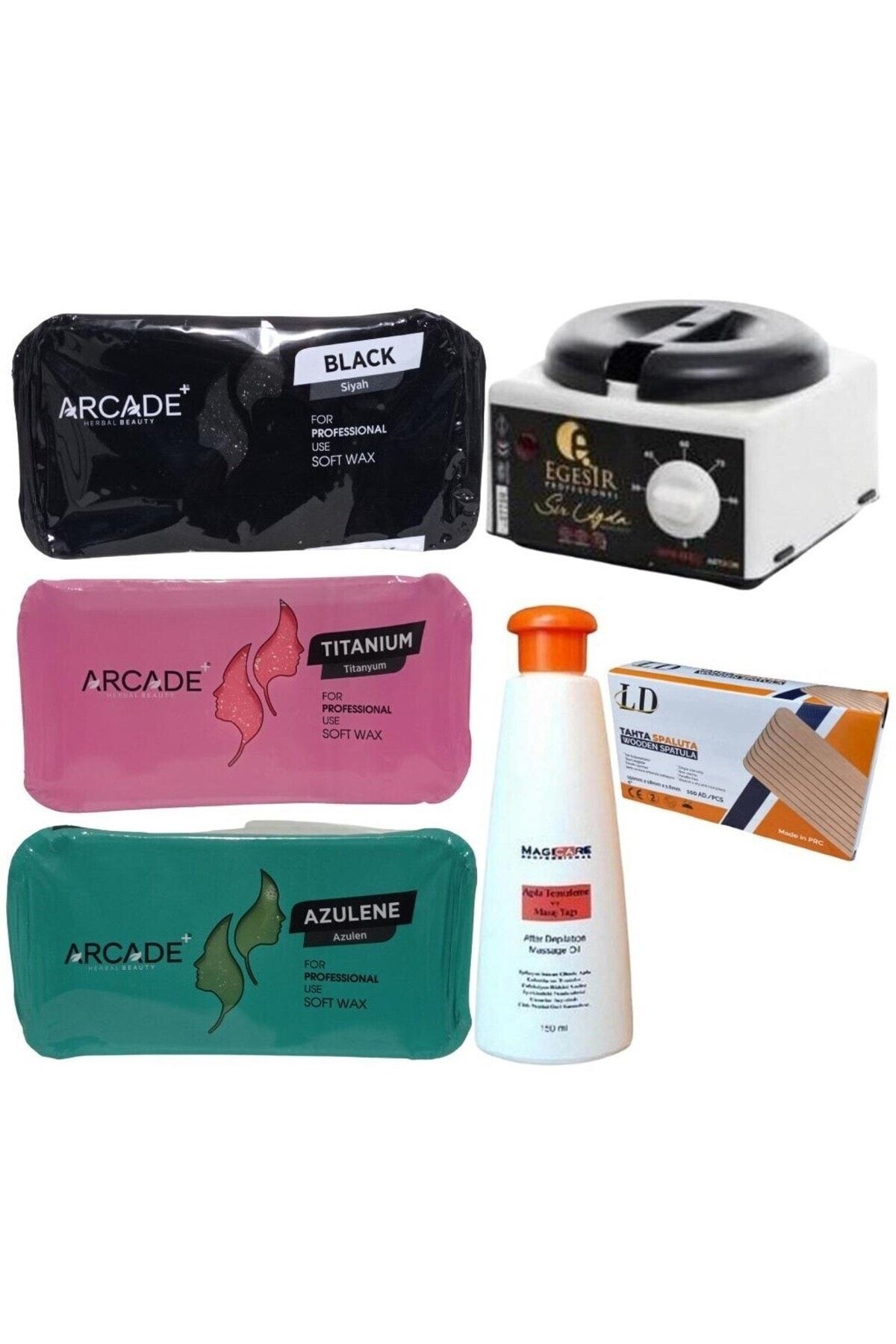 Titanyum Pudralı + Azulen + Siyah Kalıp Sir Ağda + Sir Ağda Makinesi 6 Lı Özel Set