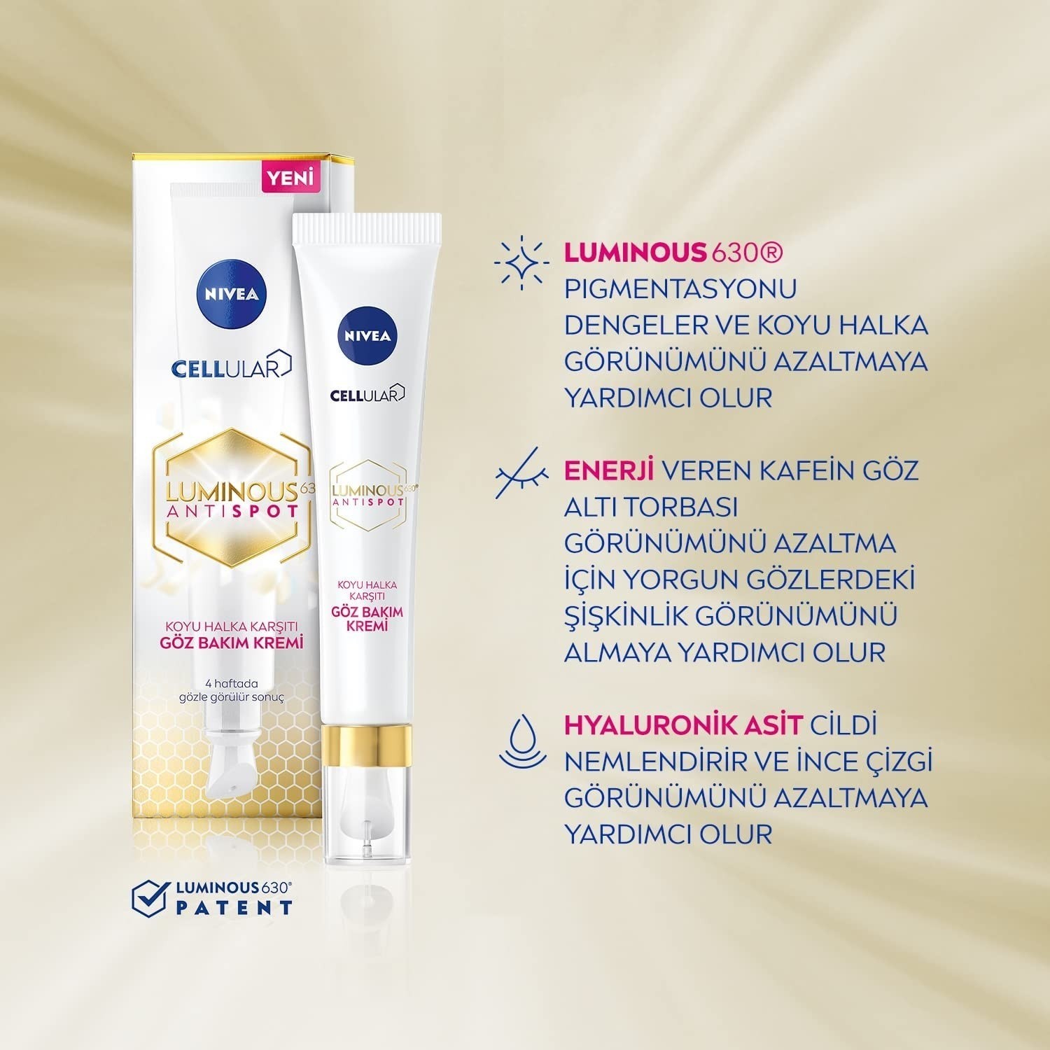 Nivea LUMINOUS630 Koyu Halka Göz Bakım Kremi, 15 Ml, Aydınlık Göz Çevresi, Hyaluronik Asit ile Yoğun