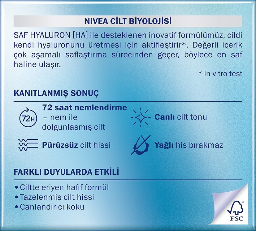Nivea Hydra Skin Effect Nemlendirici Jel Krem 50ml, Saf Hyaluron, 72 Saat Yüz Nemlendirme, Dolgun Ci