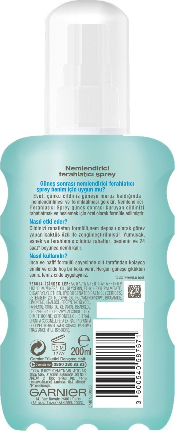 Garnier Güneş Sonrası Nemlendirici & Ferahlatıcı Sprey 200 ml
