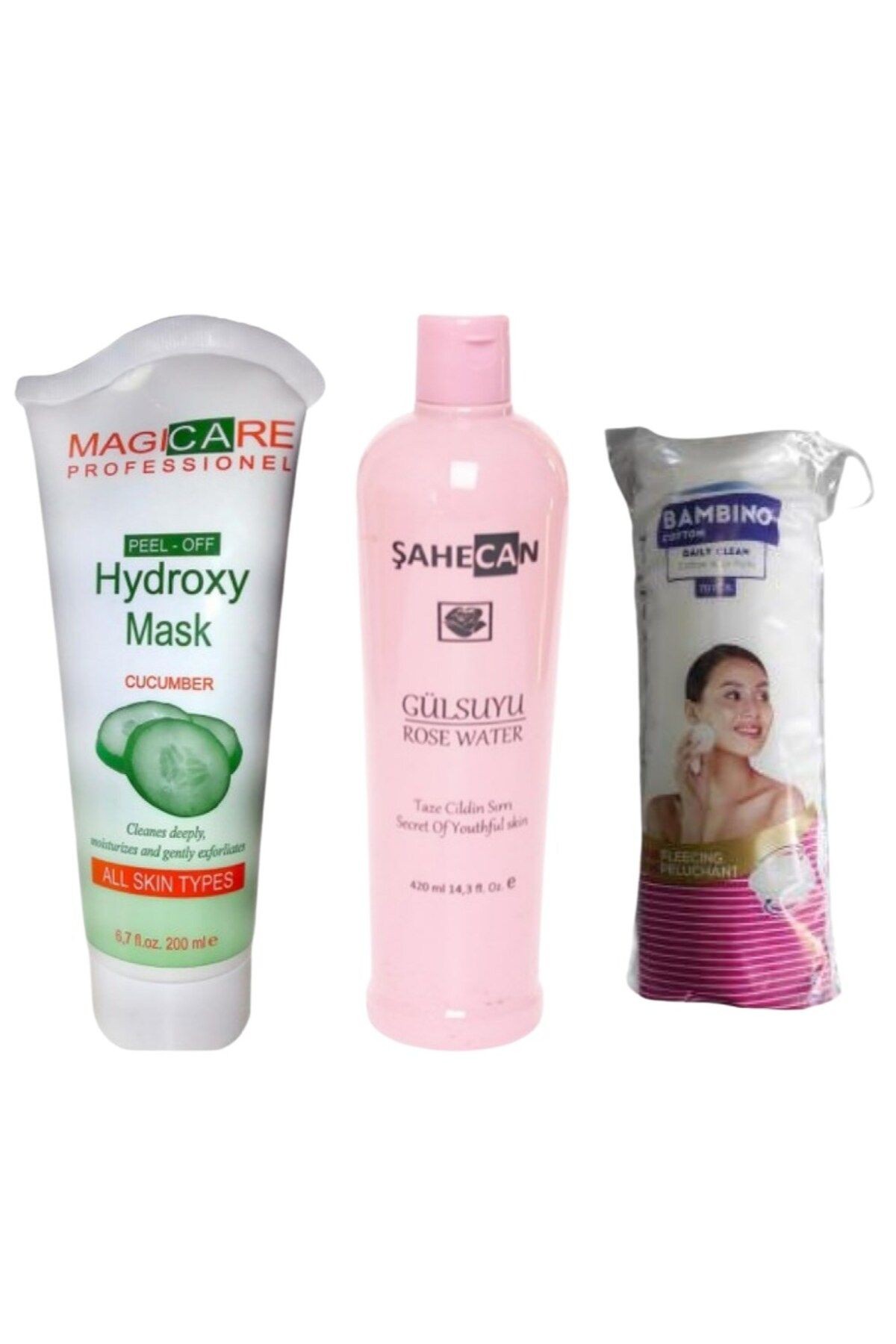 Şahecan Gül Suyu 420 ml+Magıcare Salatalık Özlü Soyulan Maske 200 Ml+Bambino Disk Makyaj Pa