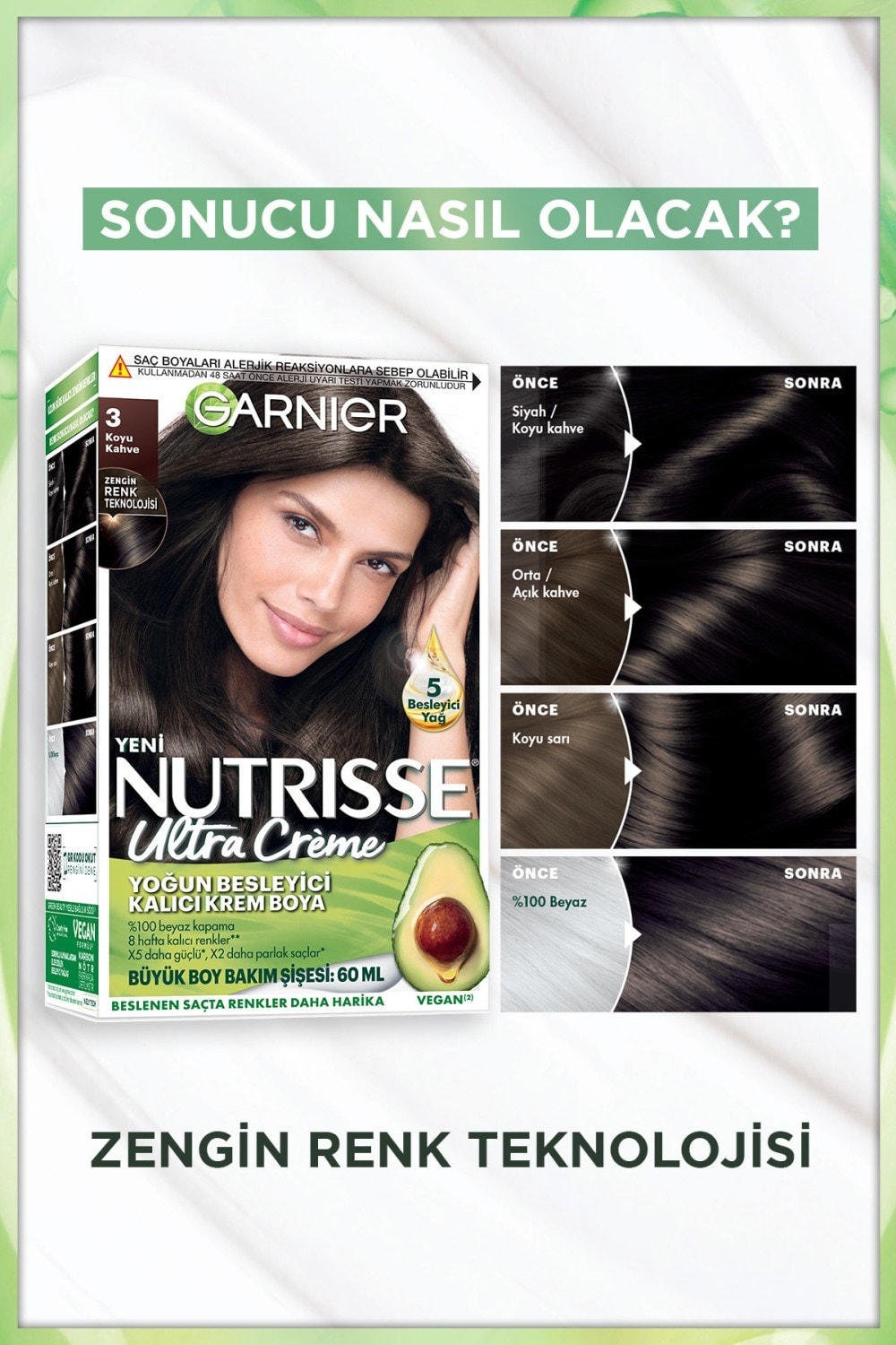 Garnier Nutrisse Yoğun Besleyici Kalıcı Krem Saç Boyası 3  Koyu Kahve