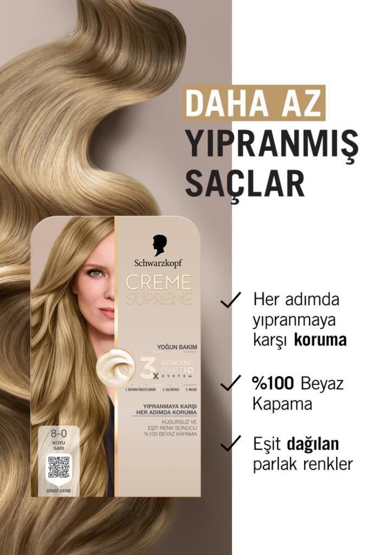 Schwarzkopf Creme Supreme Saç Boyası Full Kit 8-0 Koyu Sarı