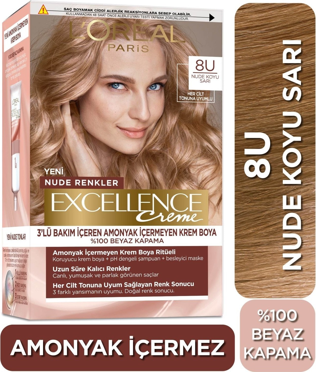 L’oréal Paris Excellence Creme Nude Renkler Saç Boyası – 8u Nude Koyu Sarı