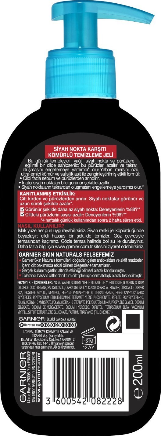 Garnier Saf & Temiz Siyah Nokta Karşıtı Kömürlü Temizleme Jeli 200 ml