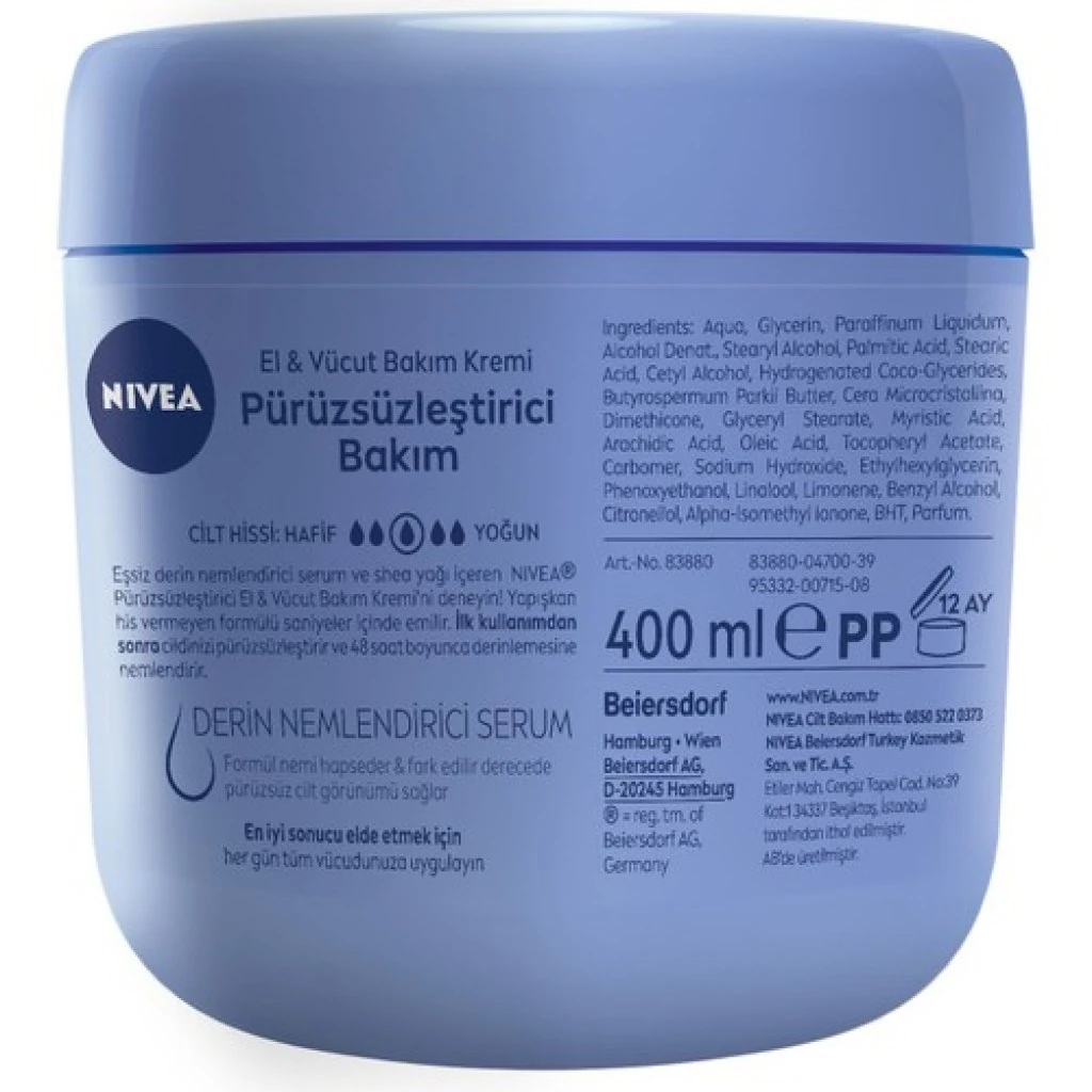 Nivea Pürüzsüzleştirici El & Vücut Bakım Kremi 400ml, Kuru Ciltler +Nivea Yoğun Nemlendirici El & Vü