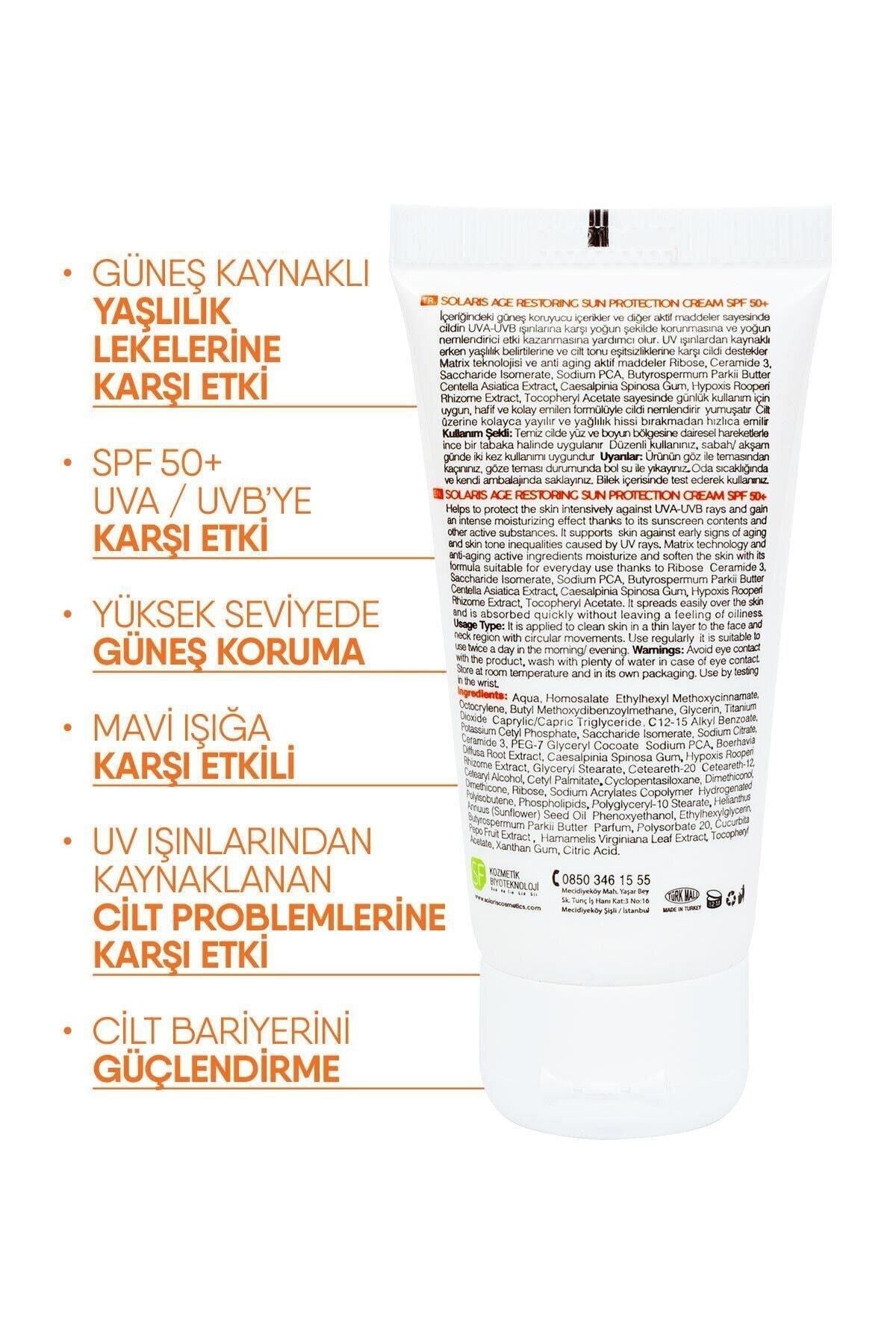 SOLARIS Tüm Cilt Tipleri Için Leke Ve Yaşlanma Karşıtı Güneş Kremi Spf 50 ( 50 ml )