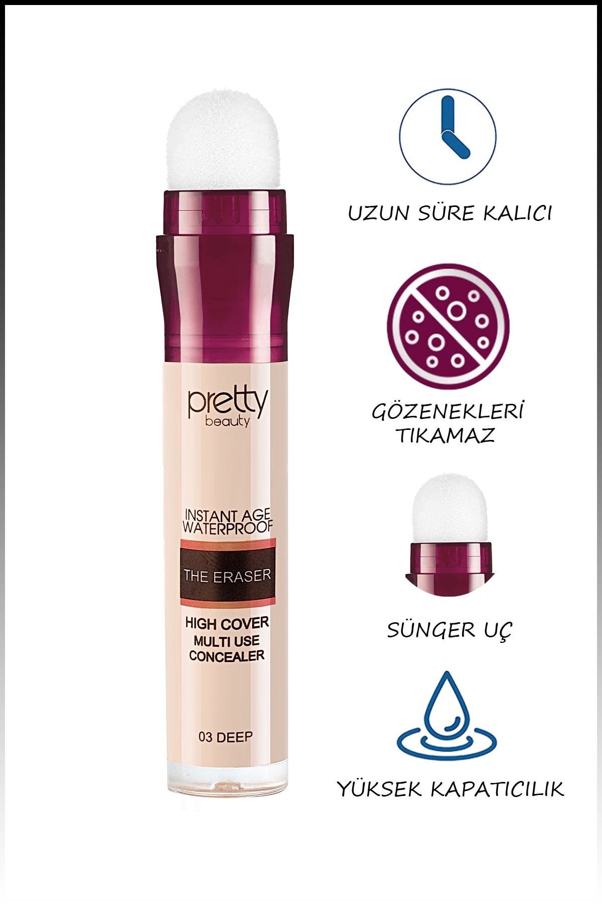 Pretty Beauty Instant Age Waterproof The Eraser Kapatıcı Sünger Concealer 03