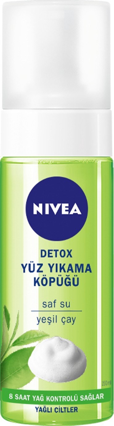 NIVEA Detox Yüz Yıkama Köpüğü Yağlı Ciltler,150ml,Yüz Temizleme, Gözenek Arındırıcı, Yeşil Çay ve An