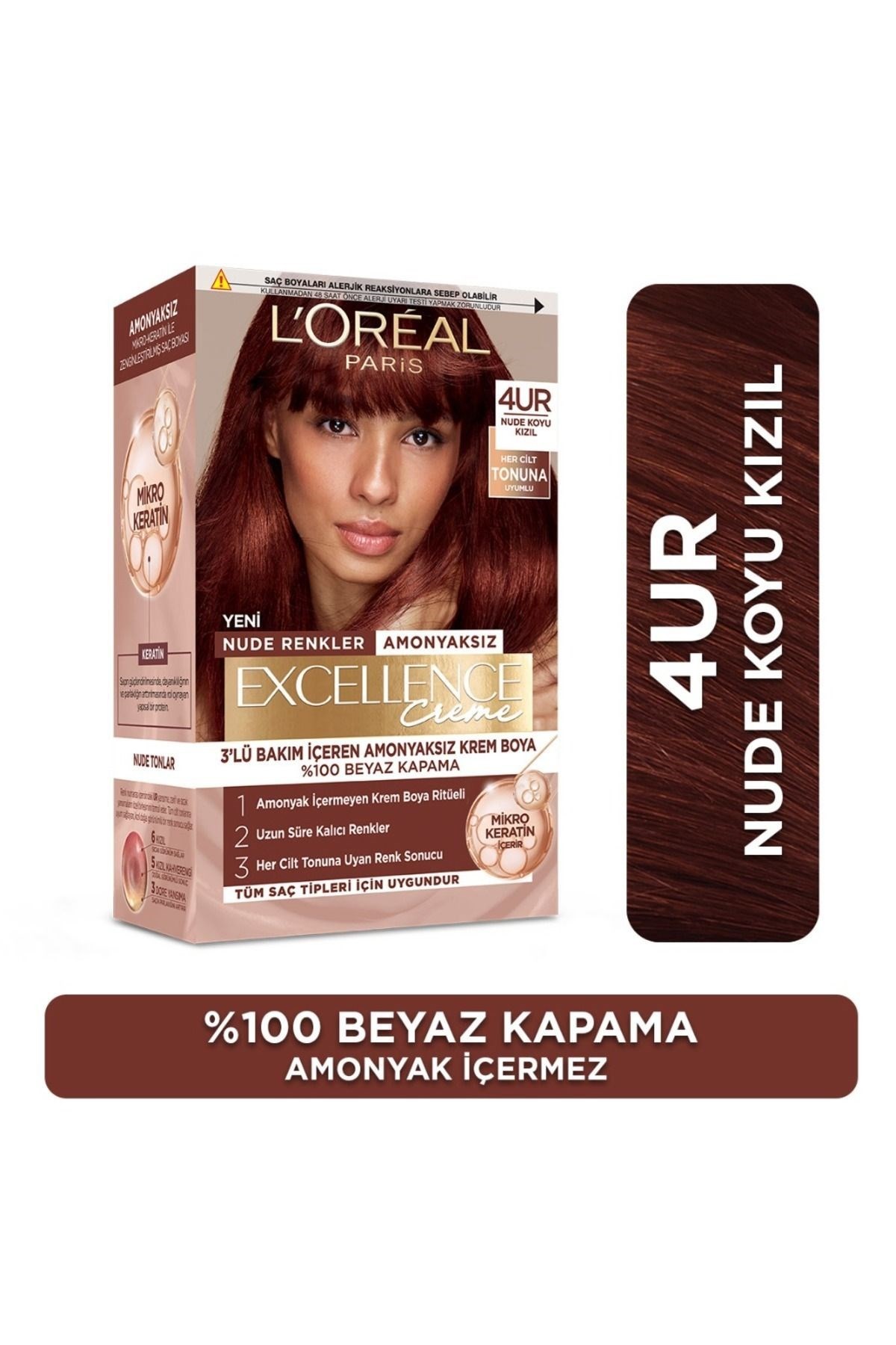 L'Oreal Paris Excellence Creme Amonyaksız 4UR Nude Koyu Kızıl Saç Boyası