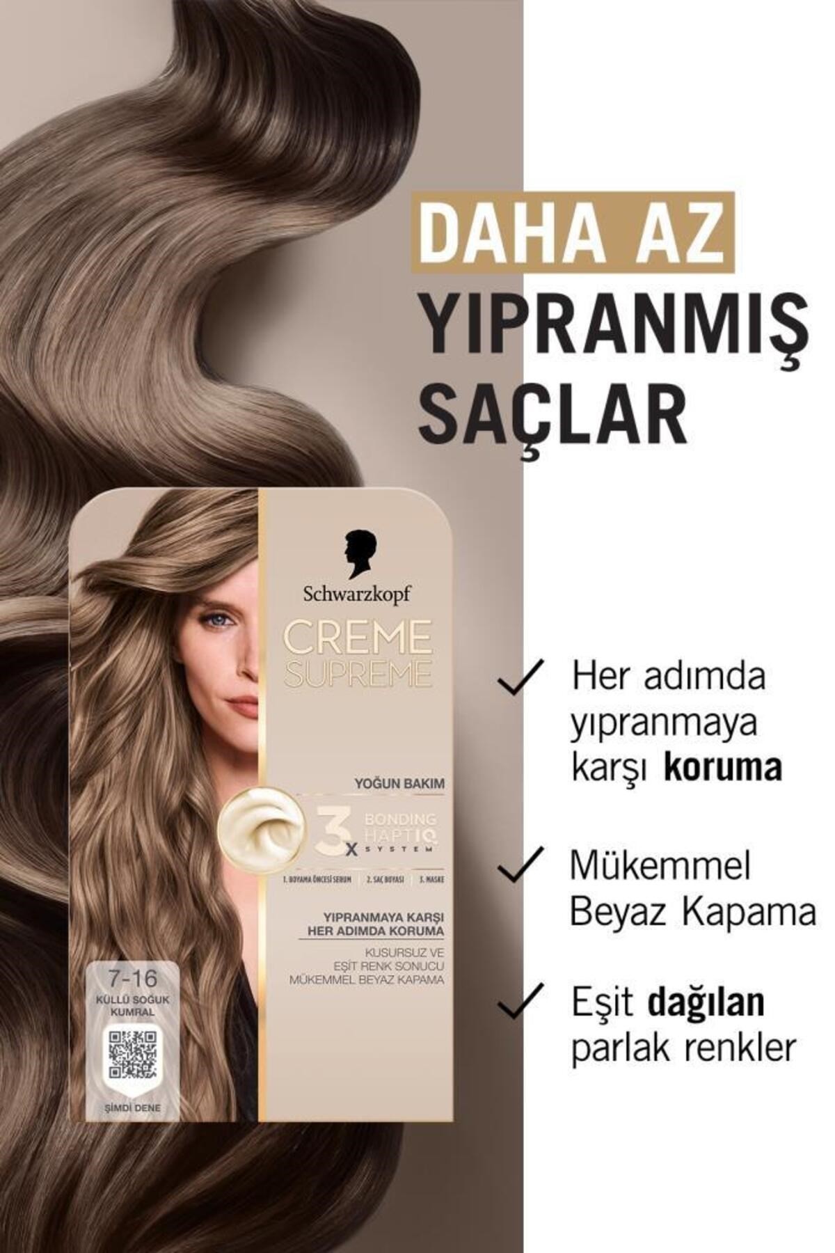 Schwarzkopf Creme Supreme Saç Boyası Full Kit 7-16 Küllü Soğuk Kumral