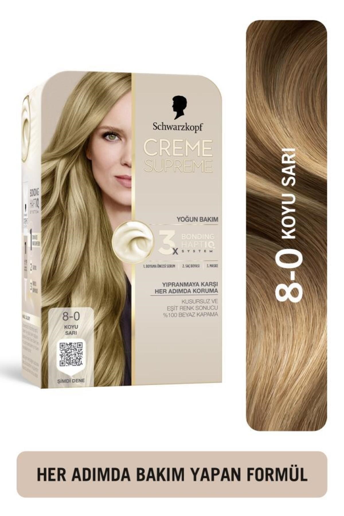Schwarzkopf Creme Supreme Saç Boyası Full Kit 8-0 Koyu Sarı